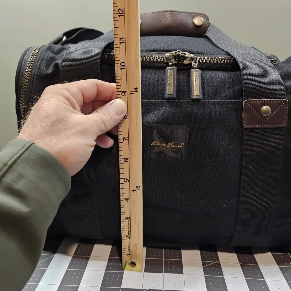 Vintage Eddie Bauer Weekender Duffle Bag Canvas Leather Trim Carry On Tote Gym